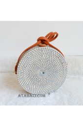 coloring rattan circle sling leather bags grey color